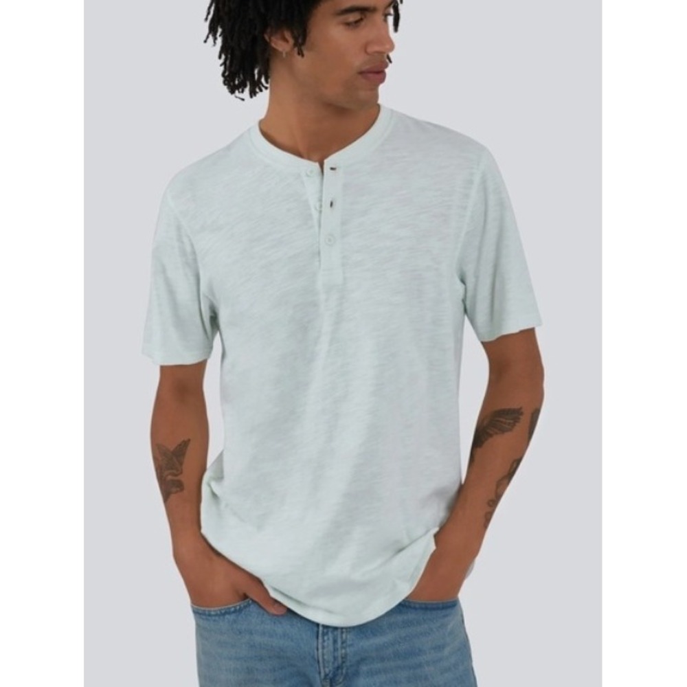 Melrose‎ Place Men's Genesee Slub Tee Henley Short Sleeve Mint Green Large